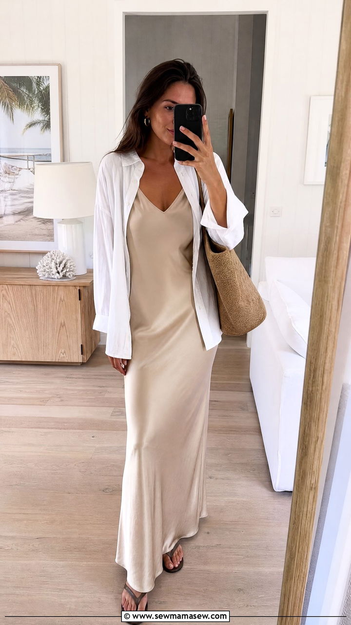 Slip Maxi Dress With Flip Flops - 30 Maxi dress outfit ideas with sandals