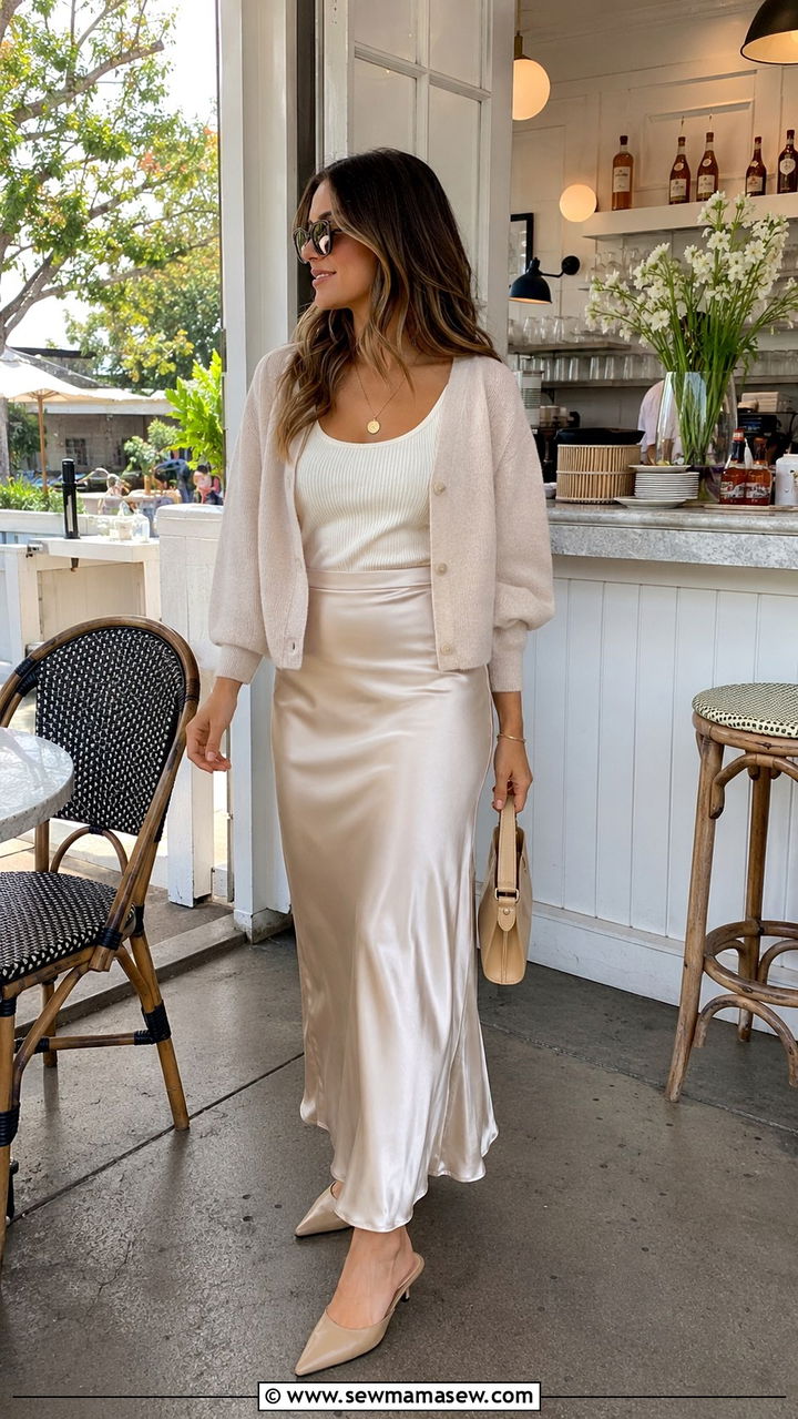 Slip Maxi Skirt with Kitten Heels - 30 Maxi skirt outfit ideas with heels