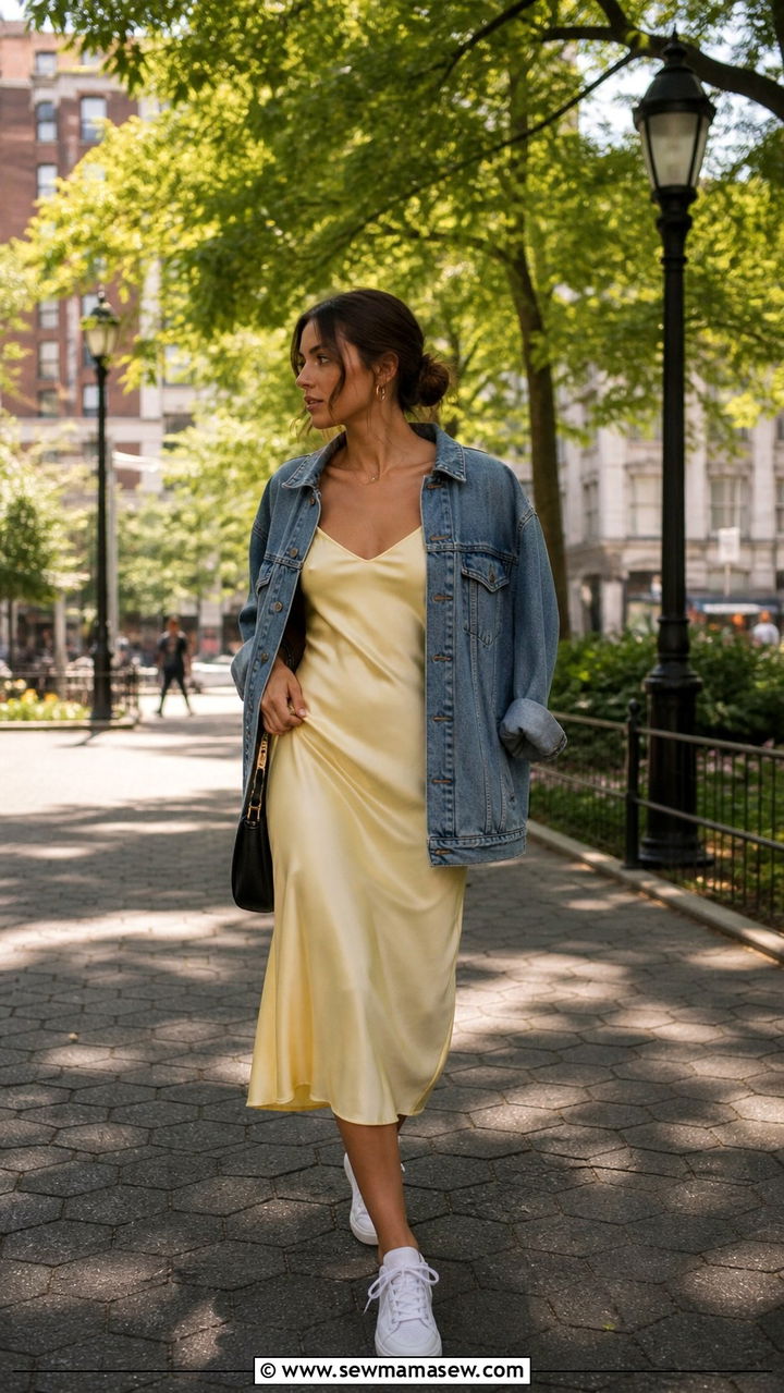 Slip Midi Dress With White Sneakers - 40 Chic spring outfit ideas 2026