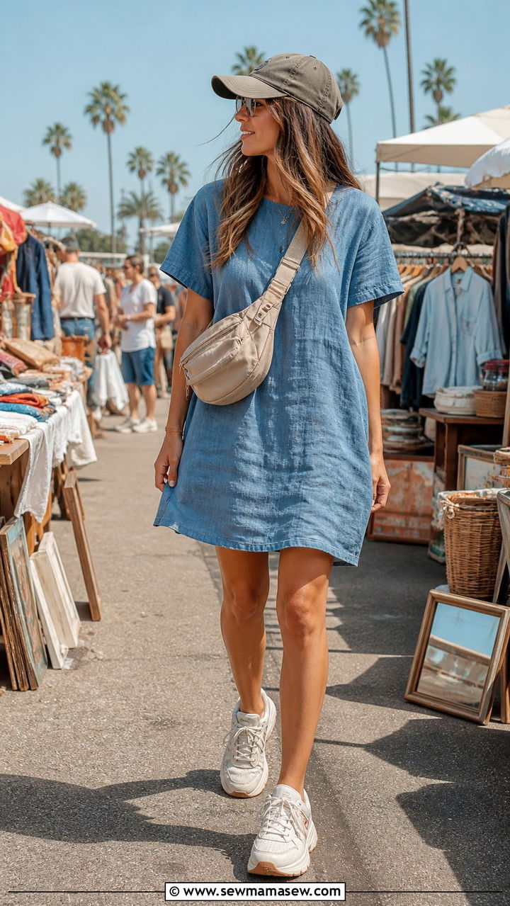 Slip On Linen Dress with Sneakers - 40 Los Angeles outfit ideas