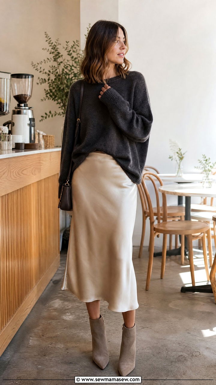 Slip Skirt And Oversized Sweater Outfit For Women In Their 30s - 25 How to dress in your 30s