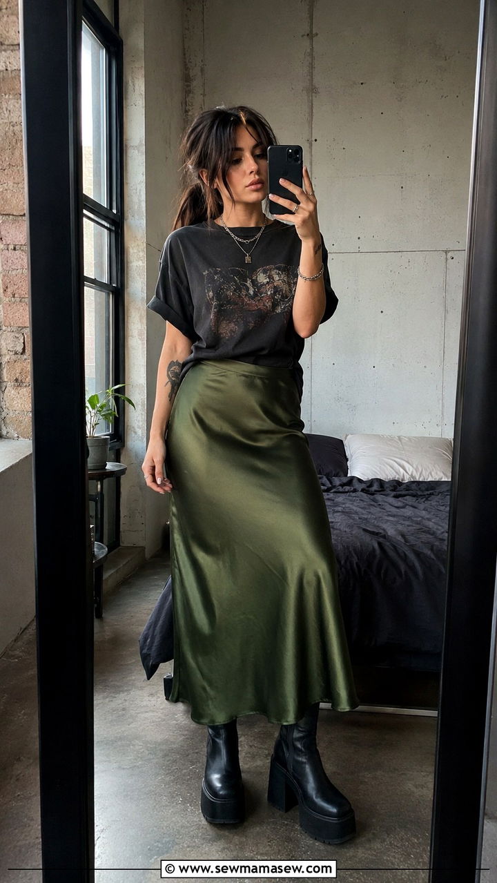 Slip Skirt With Band Tee and Platform Boots - 30 how to style slip skirt