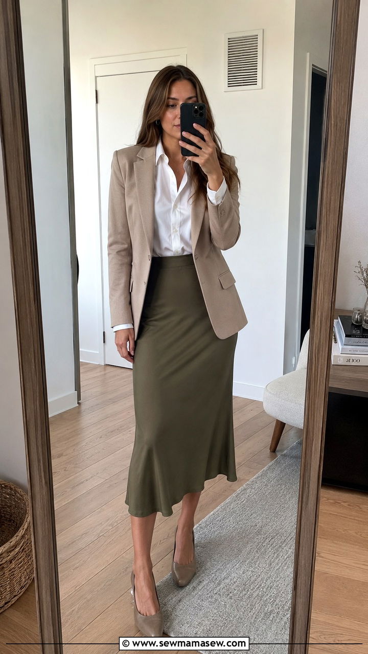 Slip Skirt With Crisp Button Down And Blazer - 25 Professor outfit ideas