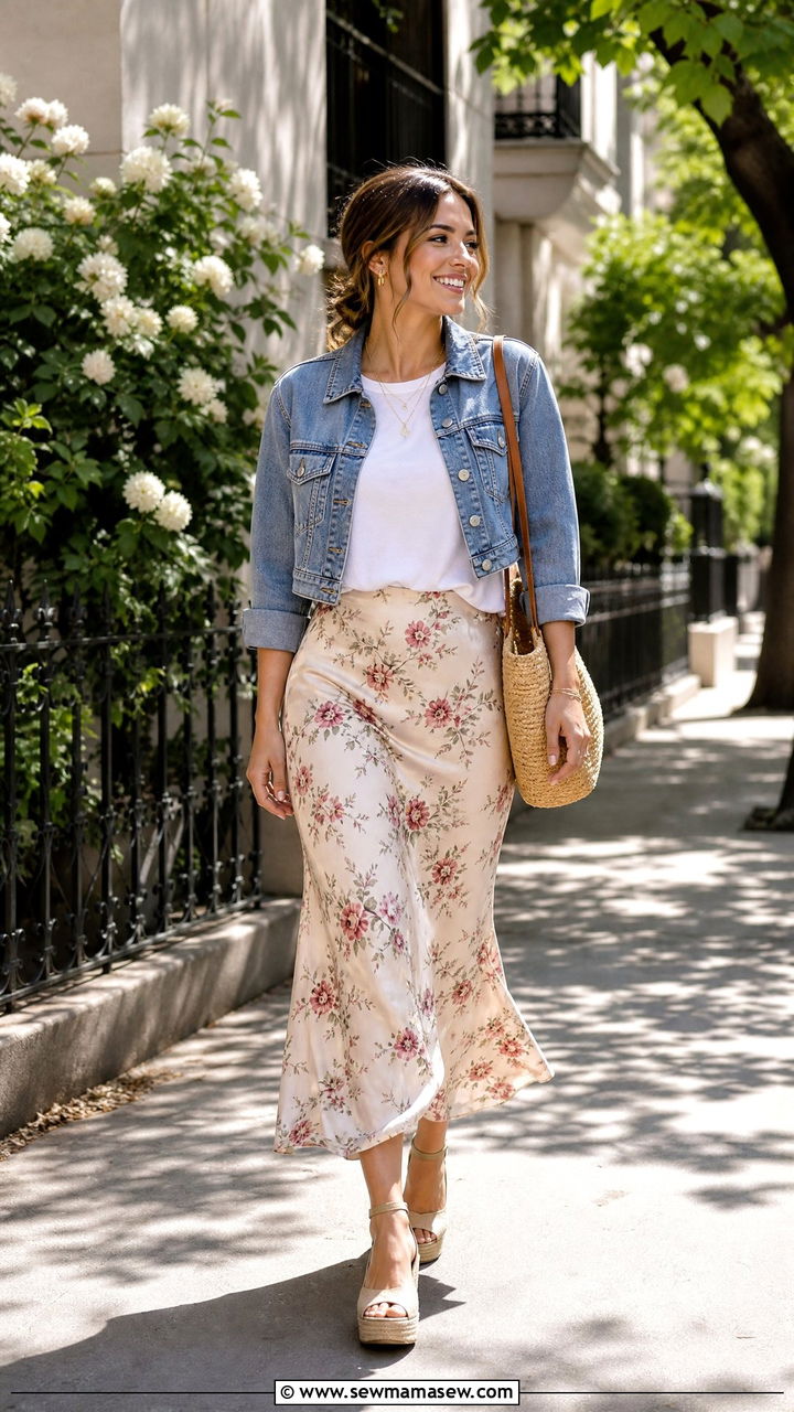 Slip Skirt With Cropped Denim Jacket - 25 chic slip skirt outfit ideas