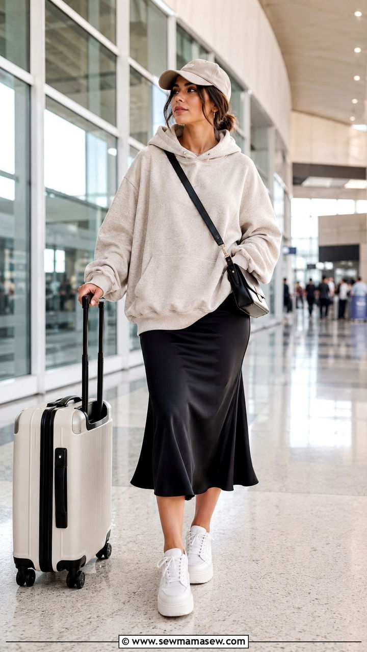 Slip Skirt With Hoodie and Chunky Sneakers - 30 casual slip skirt outfits