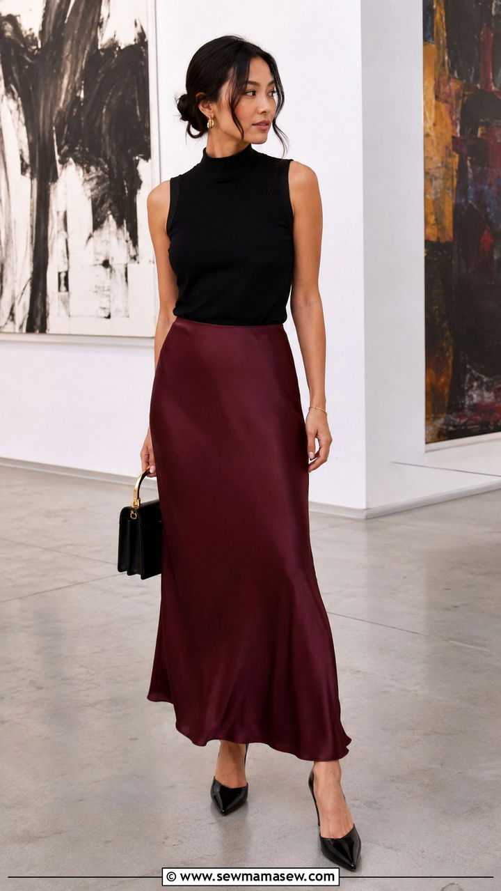 Slip Skirt With Mock Neck Top and Pointed Toe Heels - 30 how to style slip skirt