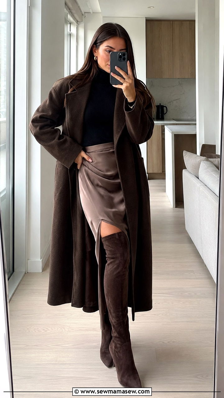 Slip Skirt With Turtleneck and Over the Knee Boots - 30 how to style slip skirt