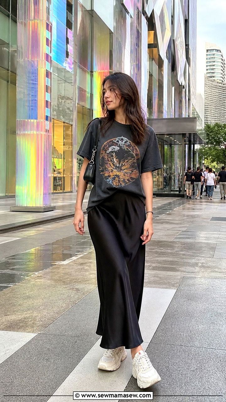 Slip Skirt and Graphic Tee for Siam Square Shopping - 40 What to wear in Bangkok