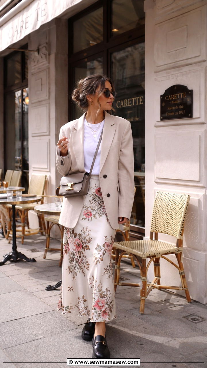 Slip Skirt and Oversized Blazer Outfit - 30 Spring brunch with friends outfits