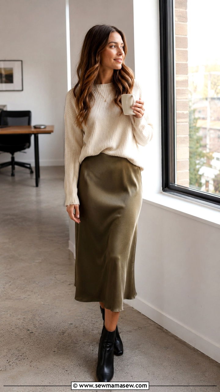 Slip Skirt and Oversized Sweater Internship Outfit - 30 Internship outfit ideas
