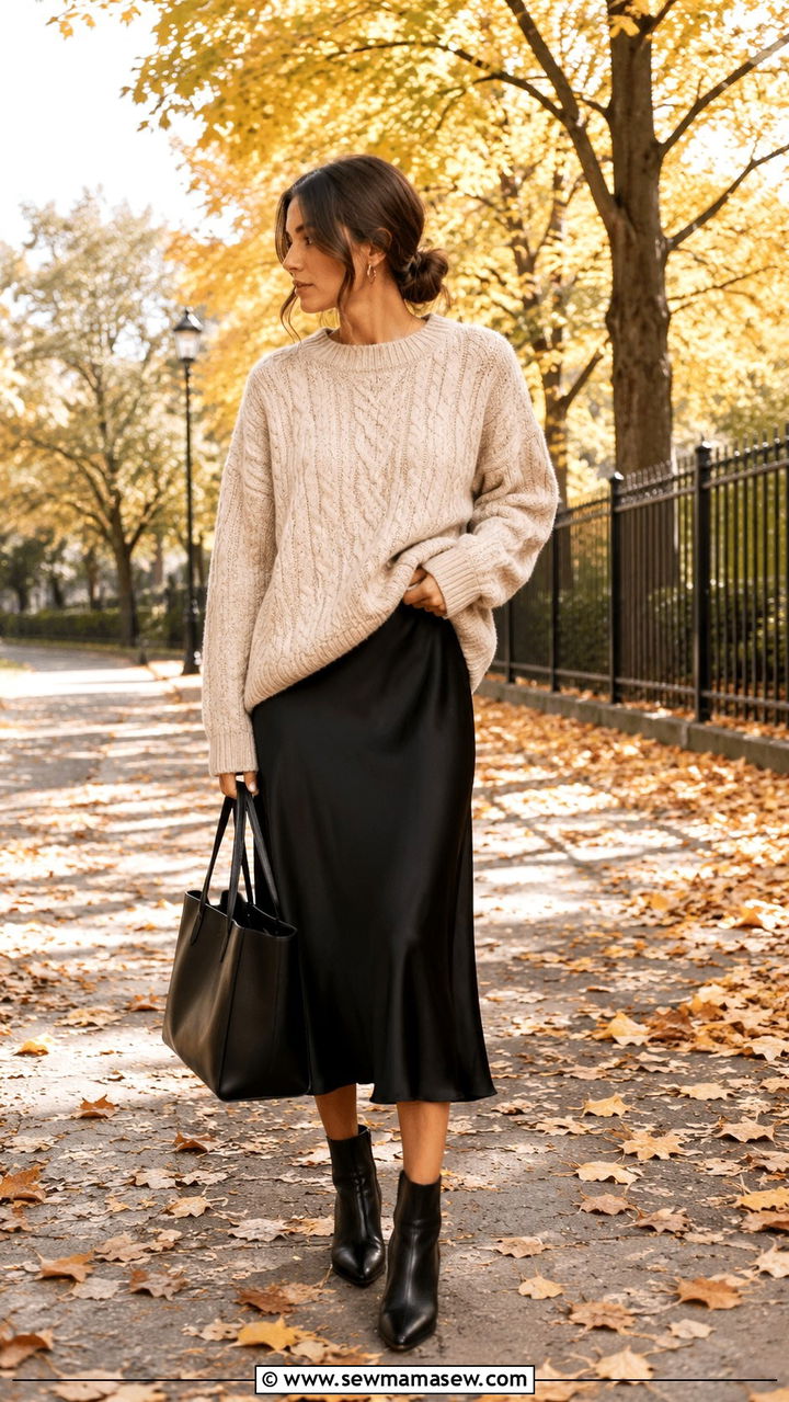 Slip Skirt and Oversized Sweater Outfit - 30 casual slip skirt outfits