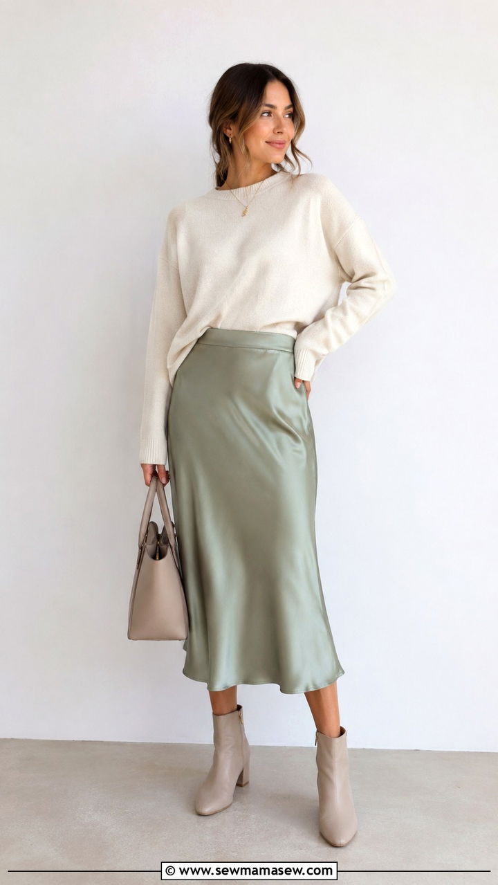Slip Skirt with Lightweight Sweater and Ankle Boots - 30 spring wardrobe essentials outfits