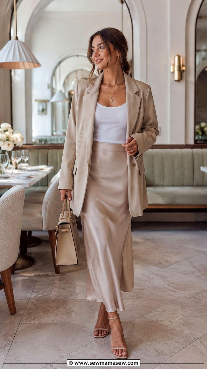 Slip Skirt with Oversized Blazer - 30 Graduation brunch outfit ideas