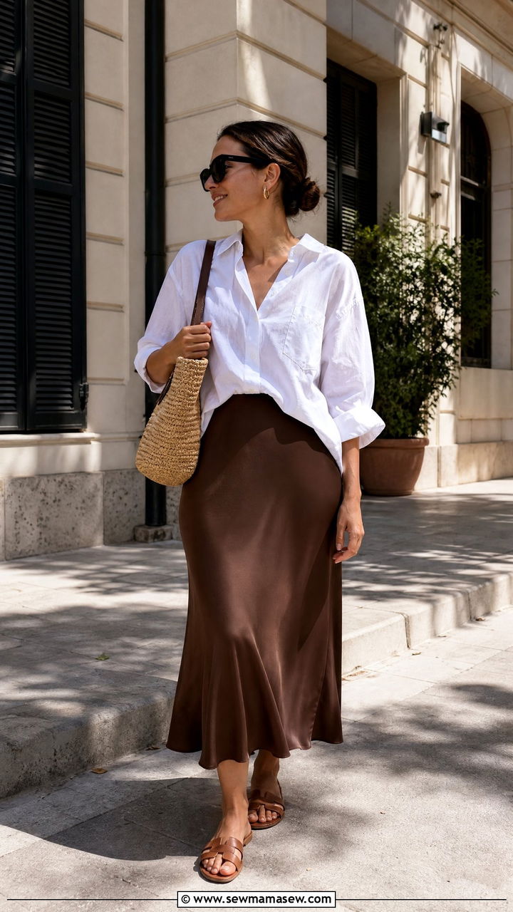 Slip Skirt with Oversized Button Down for Wide Hips - 25 casual outfits for women with wide hips