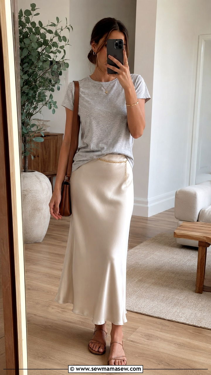 Slip Skirt with Simple Tee Outfit - 30 Late summer outfits