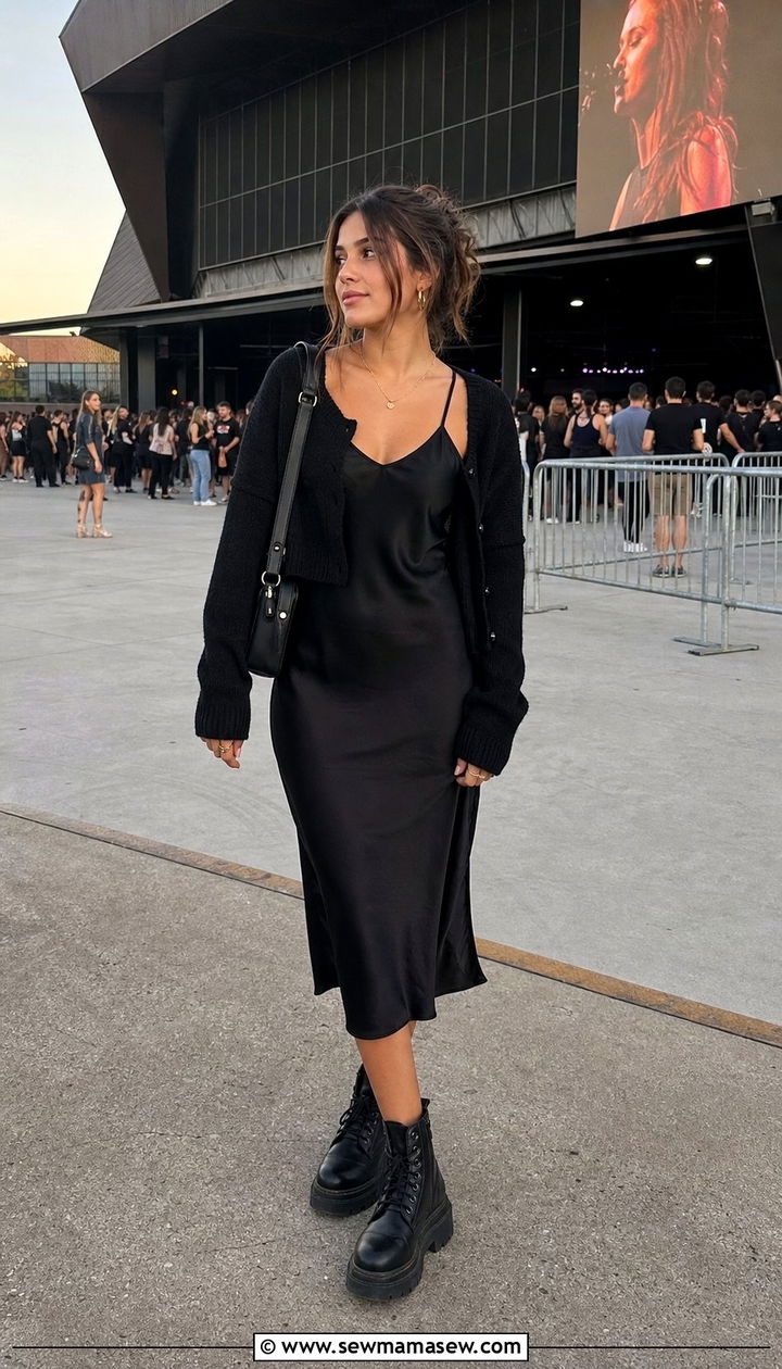 Slip dress and combat boots outfit - 35 casual concert outfits