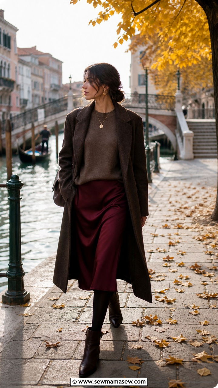 Slip dress layered over a thin knit Venice autumn - 40 What to wear in Venice