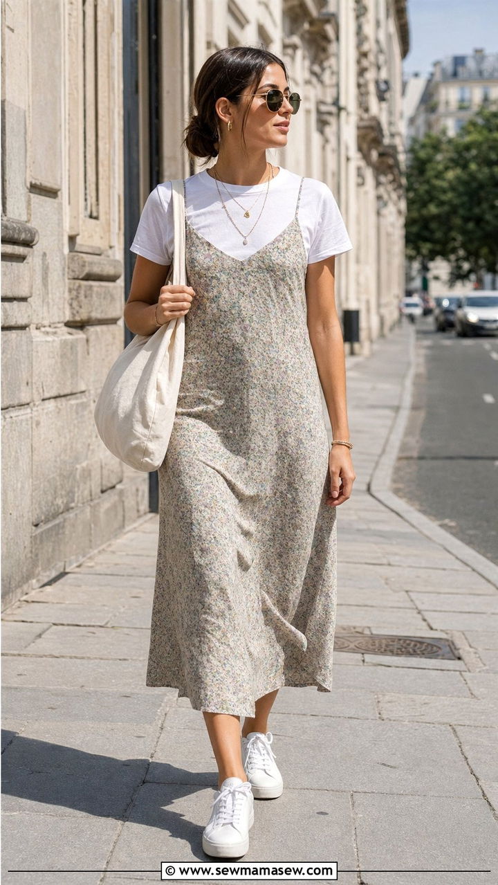 Slip dress layered over a white t shirt outfit - 25 Copenhagen outfits to copy