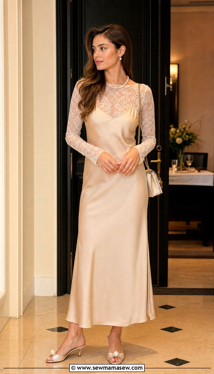 Slip dress layered over lace top outfit - 25 fairycore outfit ideas for women over 40