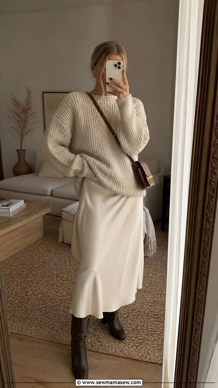 Slip dress layered under a chunky knit - 35 How to style a slip dress