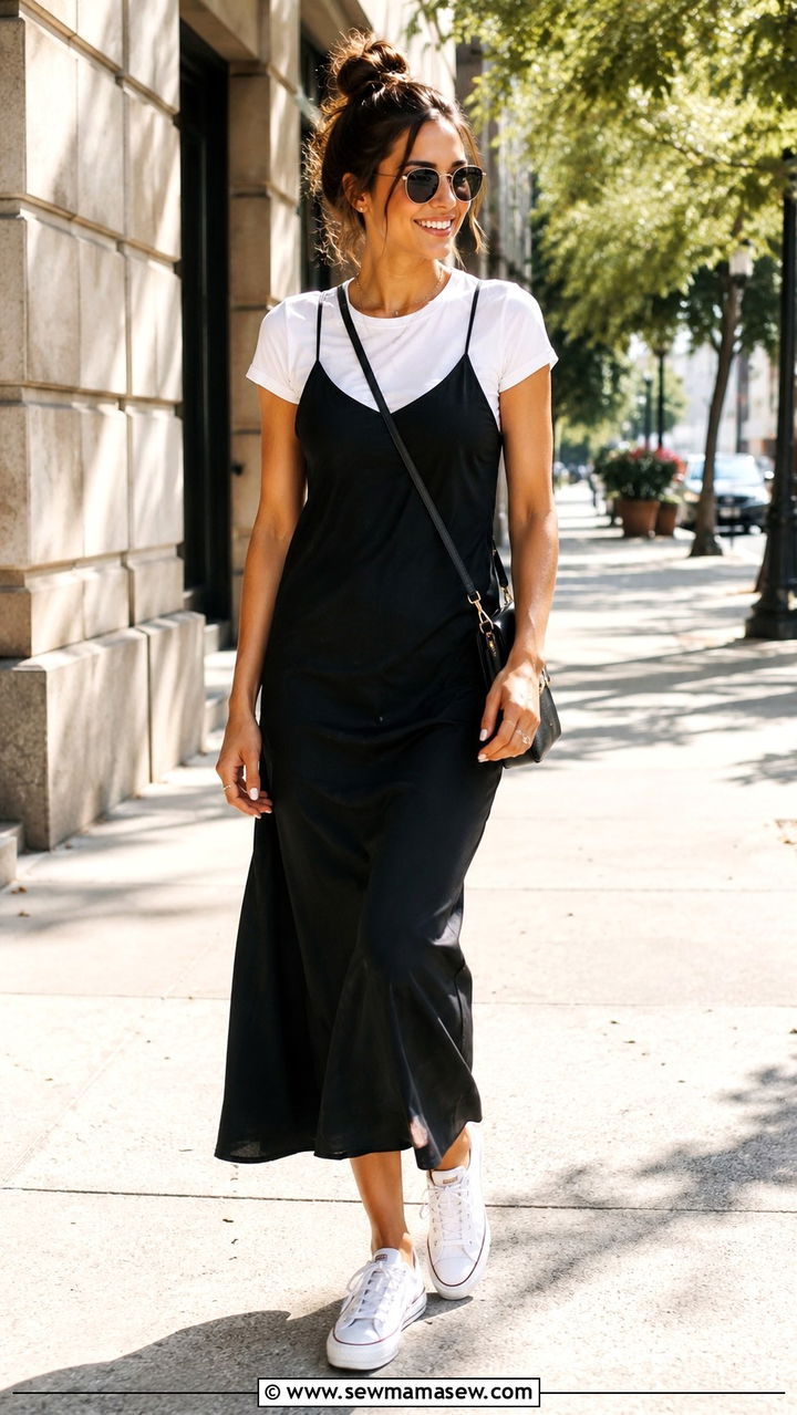 Slip dress over a white t shirt - 30 how to style slip dress