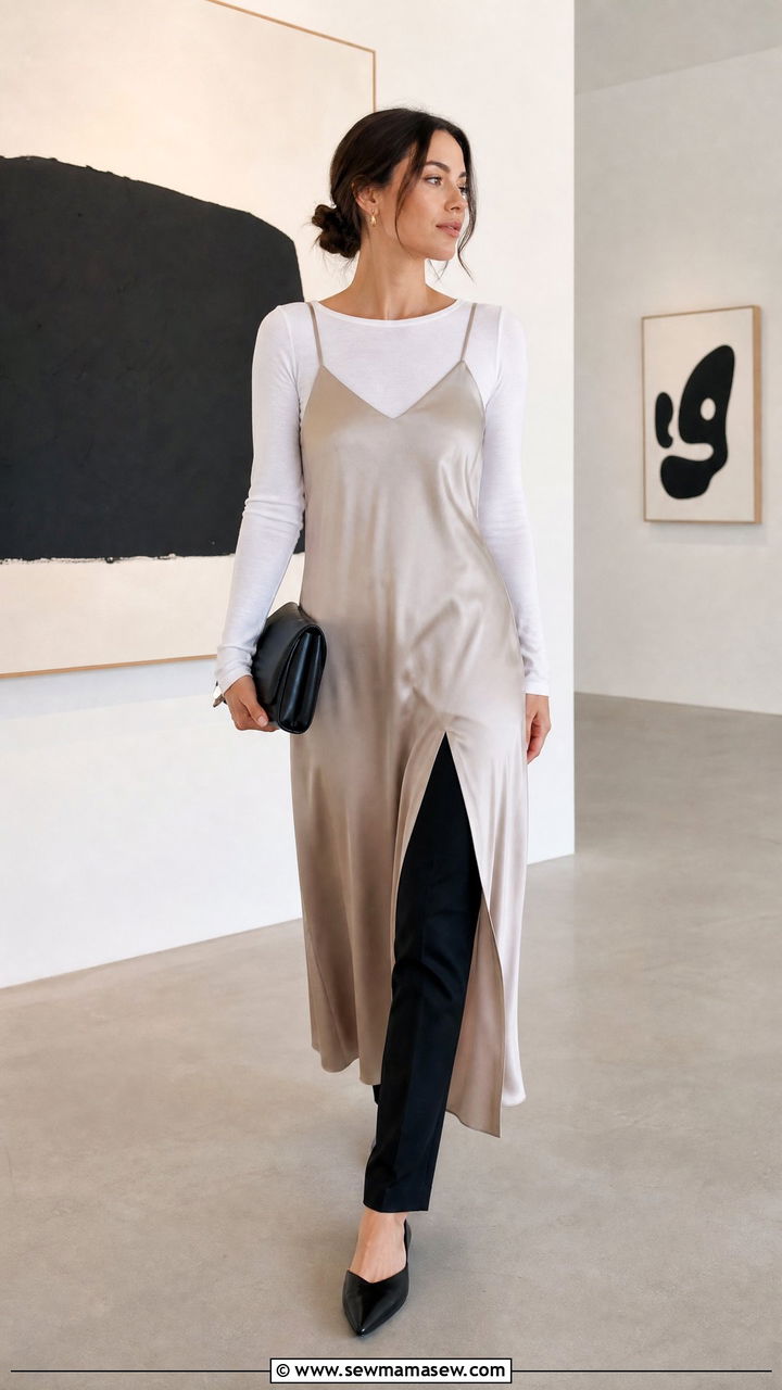 Slip dress over pants outfit - 35 Layering outfits for changing weather