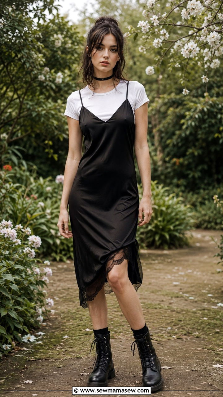 Slip dress over t shirt with combat boots - 30 grunge outfits to copy