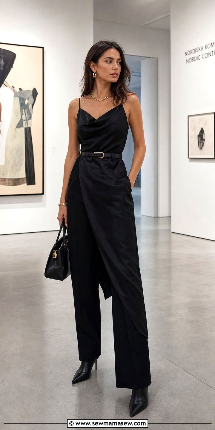 Slip dress over tailored trousers outfit - 25 Stockholm outfit ideas