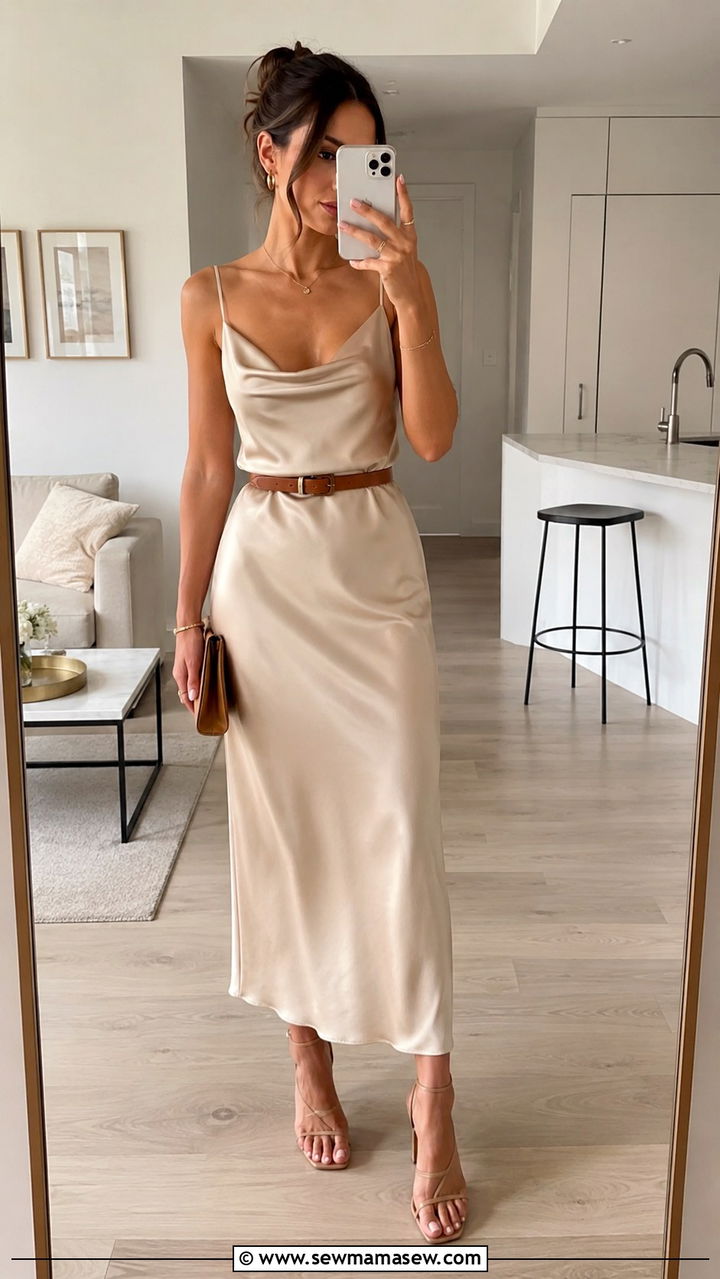 Slip dress with a belt - 30 how to style slip dress
