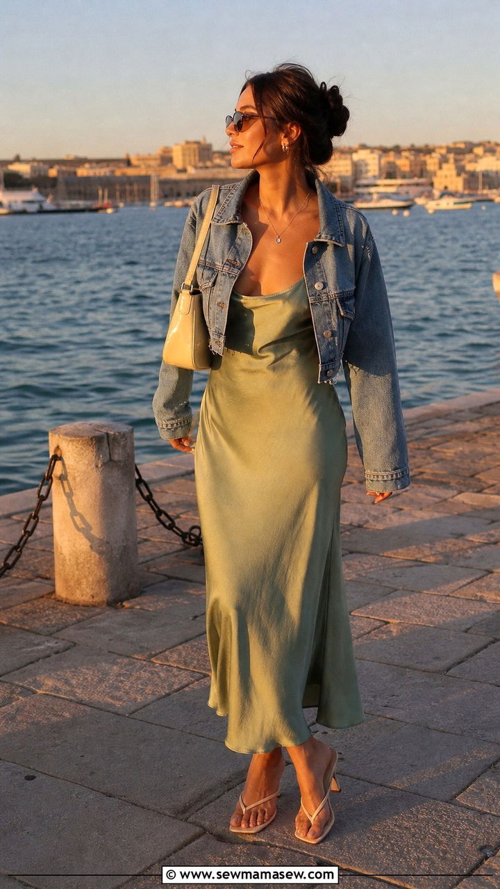 Slip dress with a cropped denim jacket - 40 What to wear in Sydney