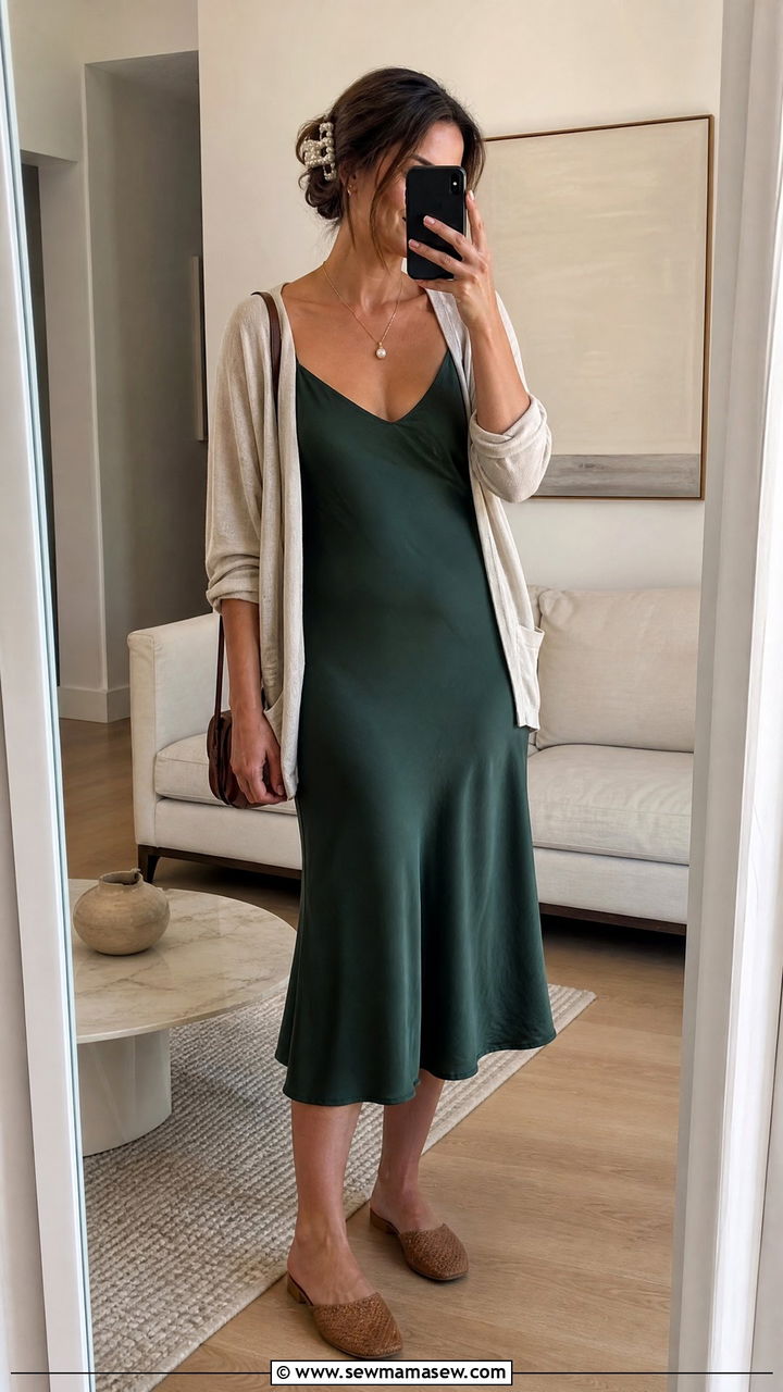 Slip dress with a lightweight cardigan - 30 Muggy weather outfit ideas