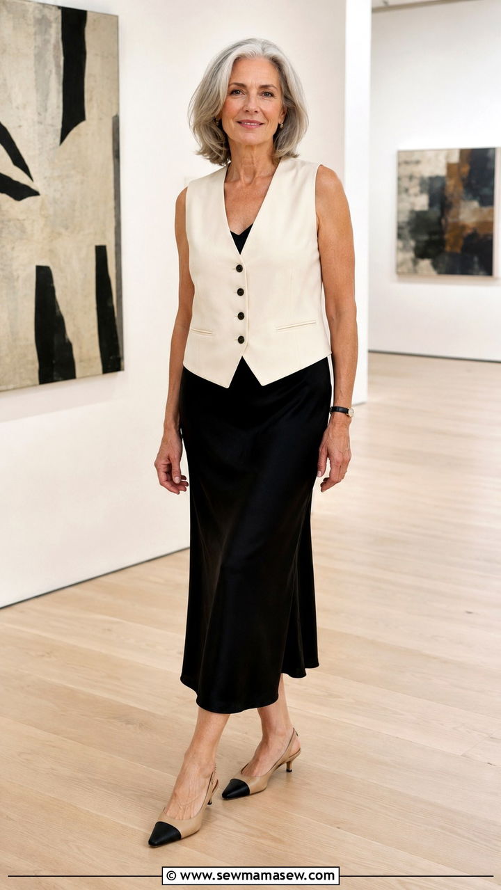 Slip dress with a structured vest - 20 How to style a slip dress over 60