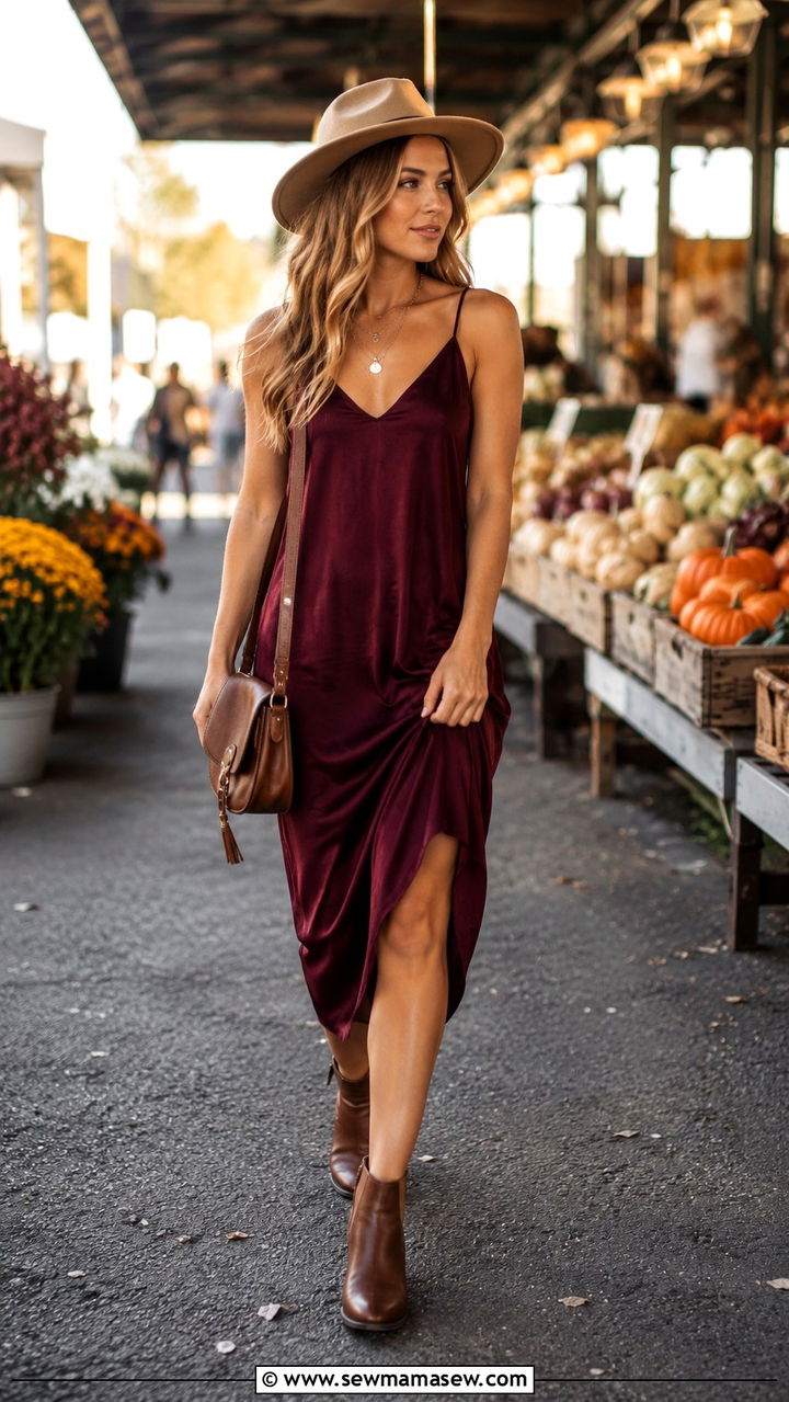 Slip dress with ankle boots and fedora - 30 How to style a slip dress in spring