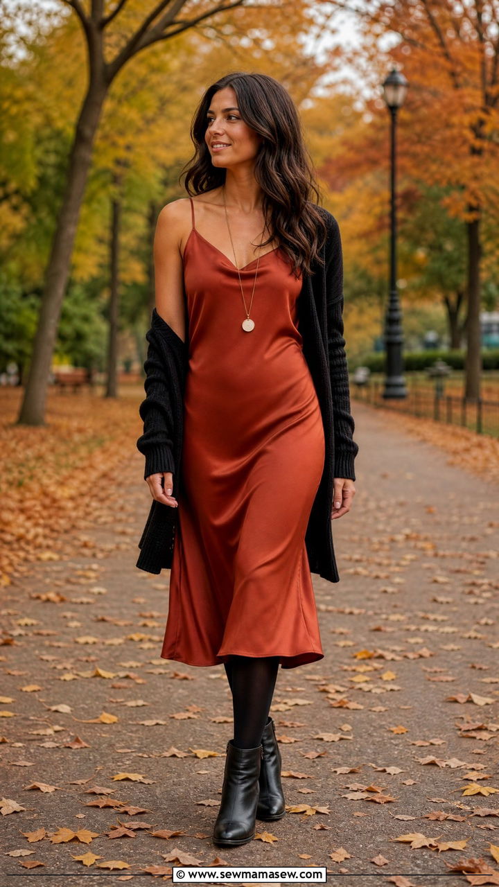 Slip dress with ankle boots fall outfit - 35 How to style a slip dress