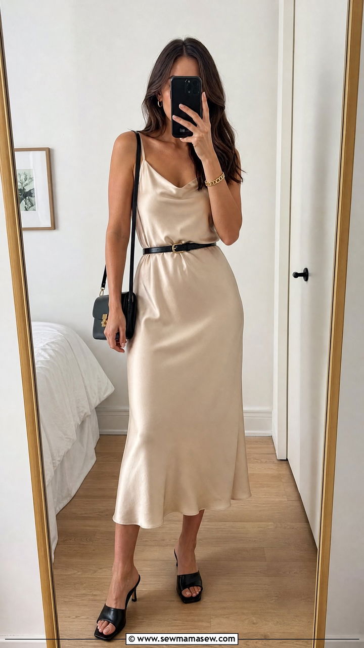 Slip dress with belt styling - 35 How to style a slip dress