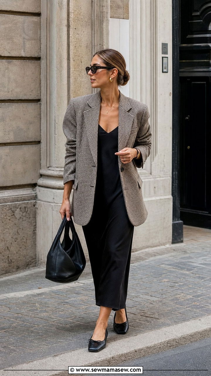Slip dress with boyfriend blazer - 25 Slip dress outfit ideas with a jacket