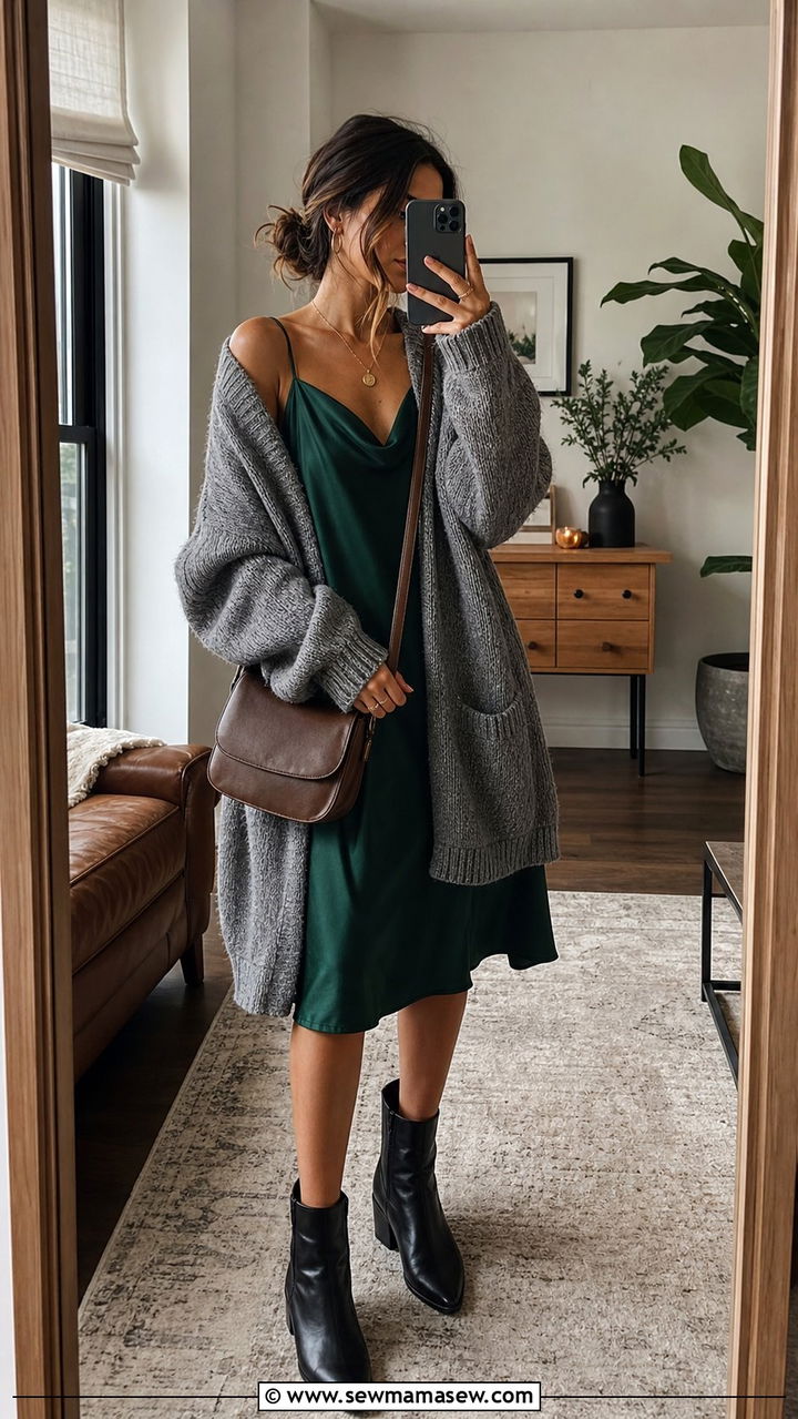 Slip dress with cardigan - 25 Slip dress outfit ideas with a jacket