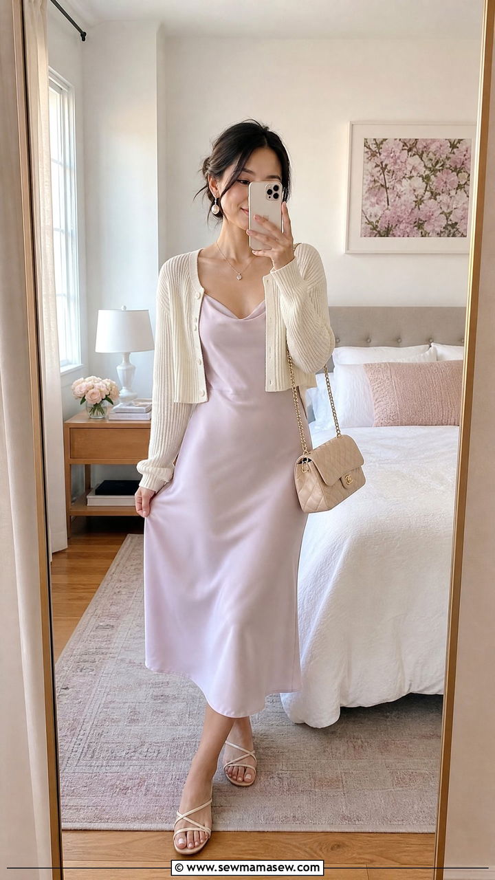 Slip dress with cropped cardigan - 25 Petite outfit ideas spring 2026