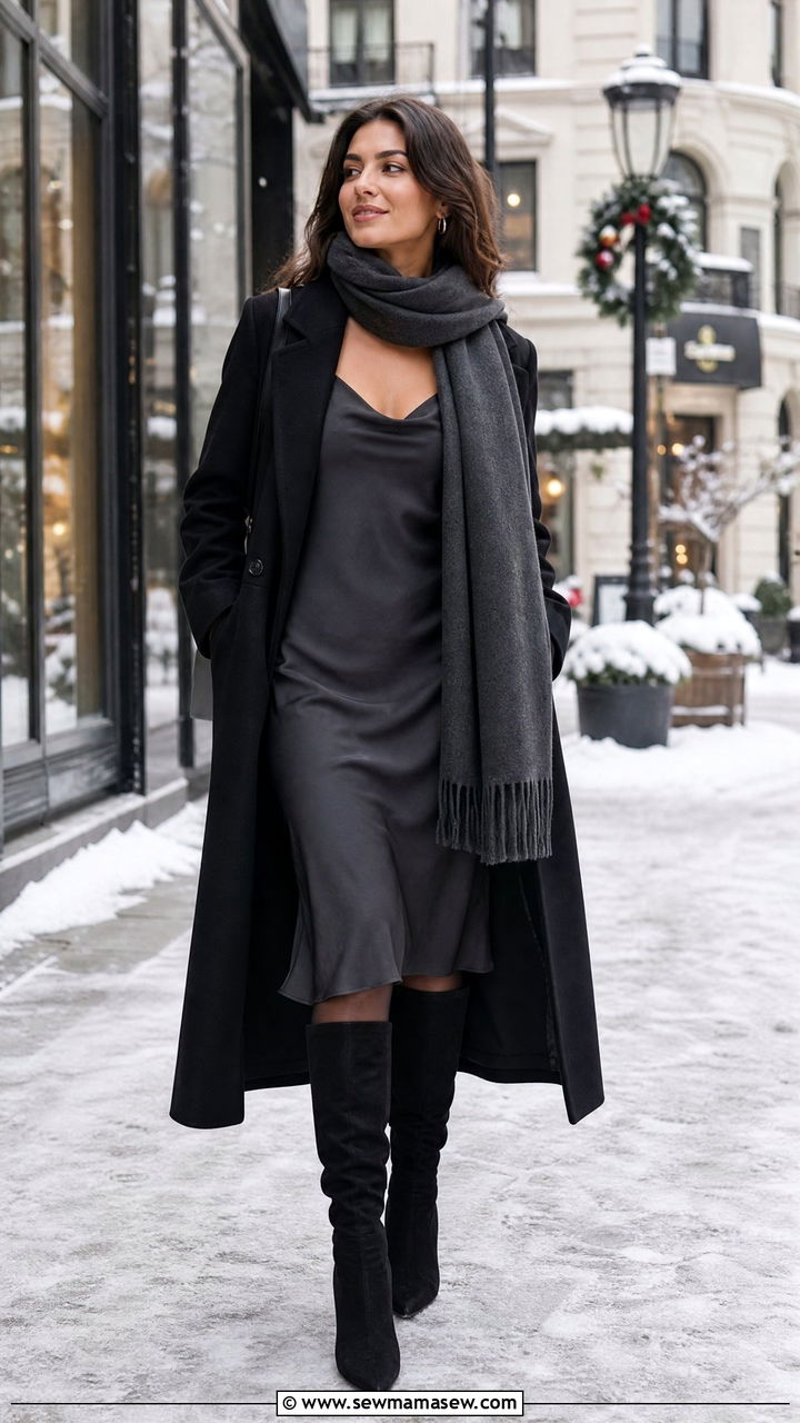 Slip dress with knee high boots winter outfit - 35 How to style a slip dress