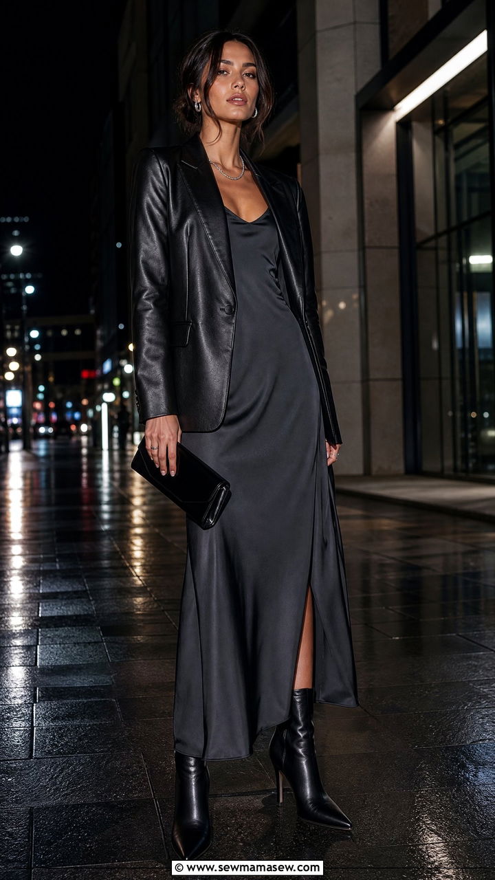 Slip dress with leather blazer outfit - 35 How to style a slip dress