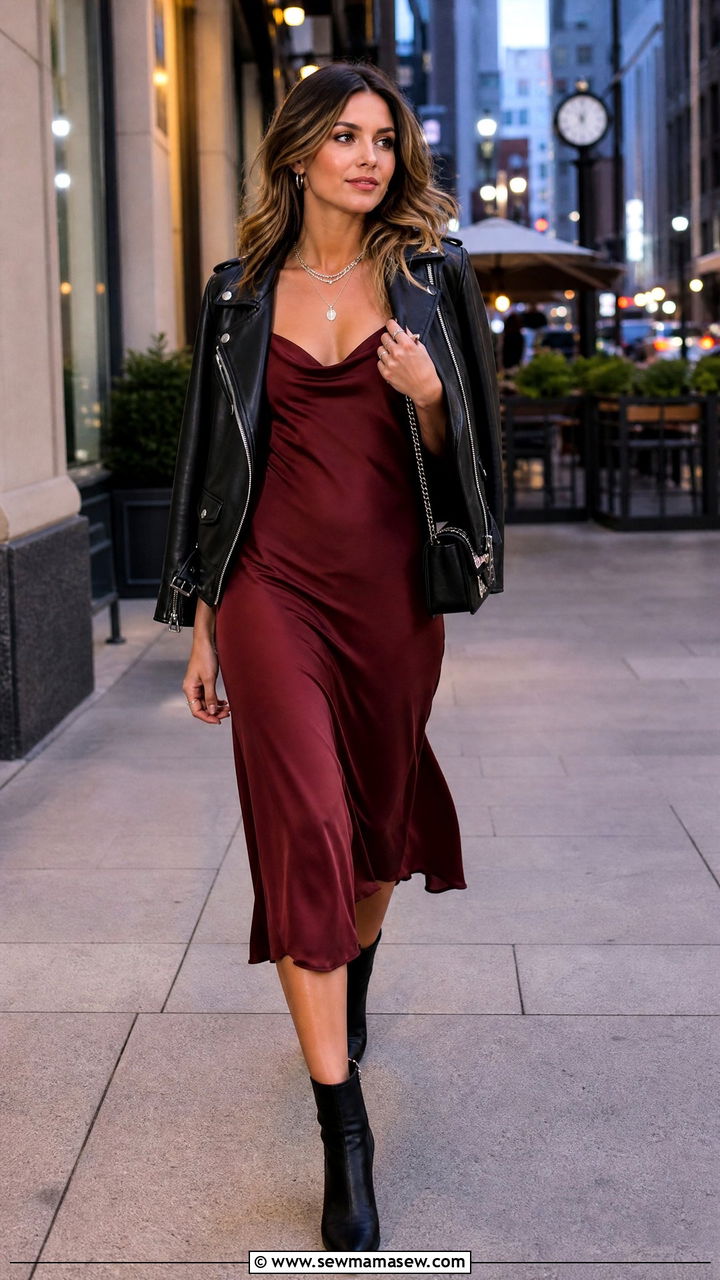 Slip dress with leather jacket and boots - 35 How to style a slip dress