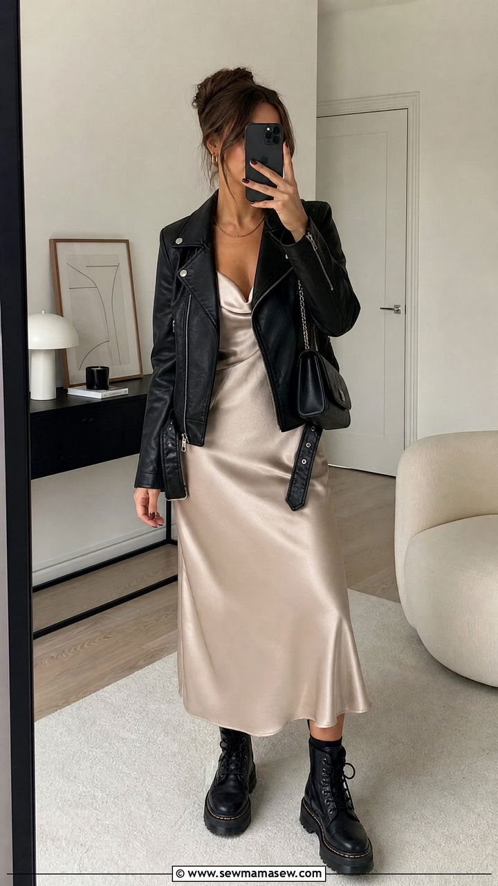 Slip dress with leather jacket outfit - 25 How to dress in your 20s