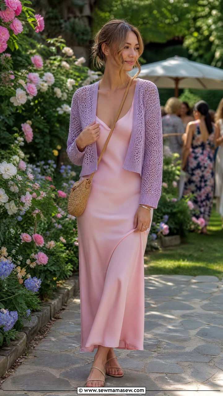 Slip dress with lightweight knit cardigan - 30 Summer outfits with slip dresses