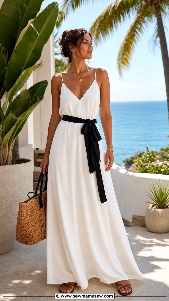 Slip dress with obi belt and sandals - 25 Slip dress outfit ideas with a belt