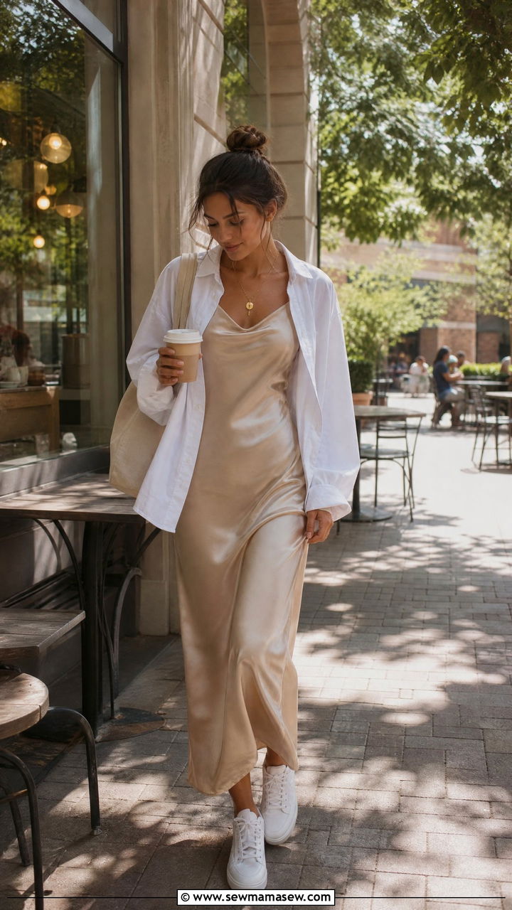 Slip dress with oversized button down outfit layered - 30 Cute outfits for college girls