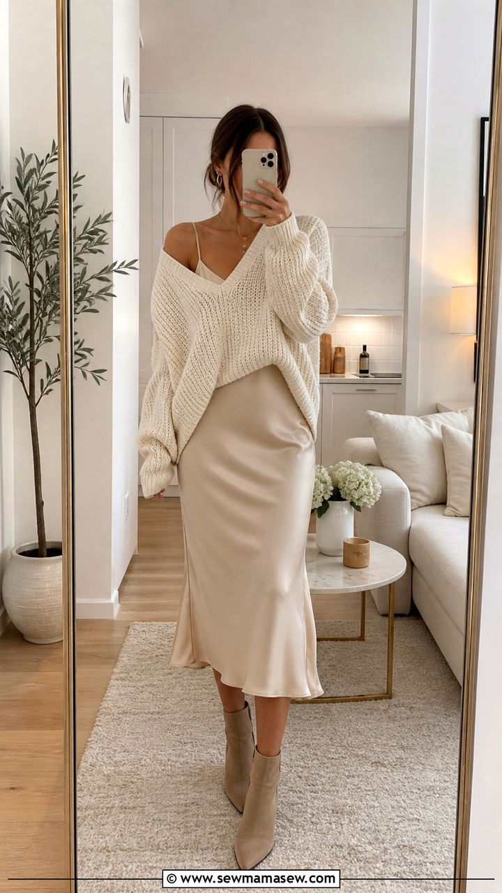 Slip dress with oversized sweater outfit - 40 trendy outfits ideas