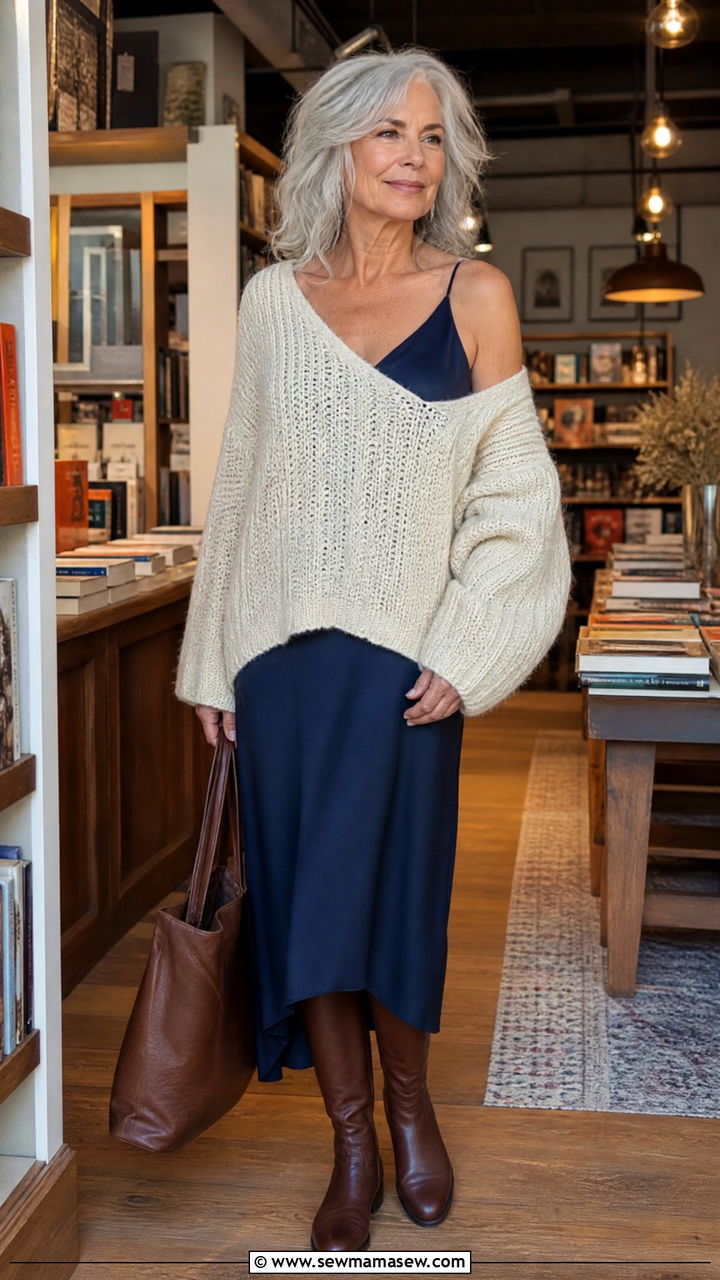 Slip dress with oversized sweater - 20 How to style a slip dress over 60