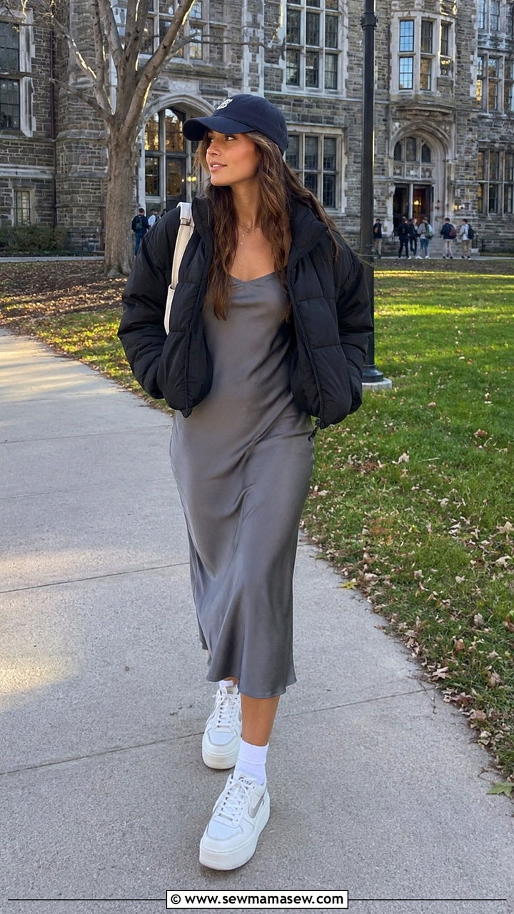 Slip dress with platform sneakers - 30 how to style slip dress