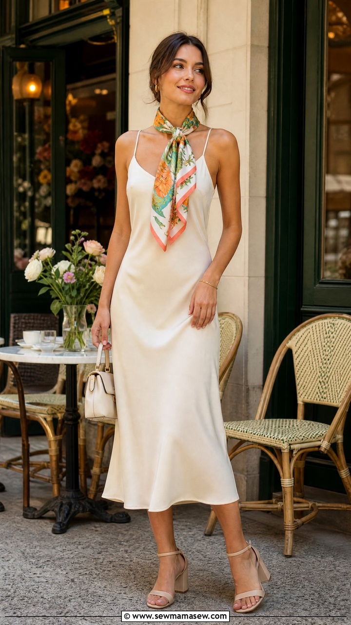 Slip dress with printed scarf accessory - 35 How to style a slip dress
