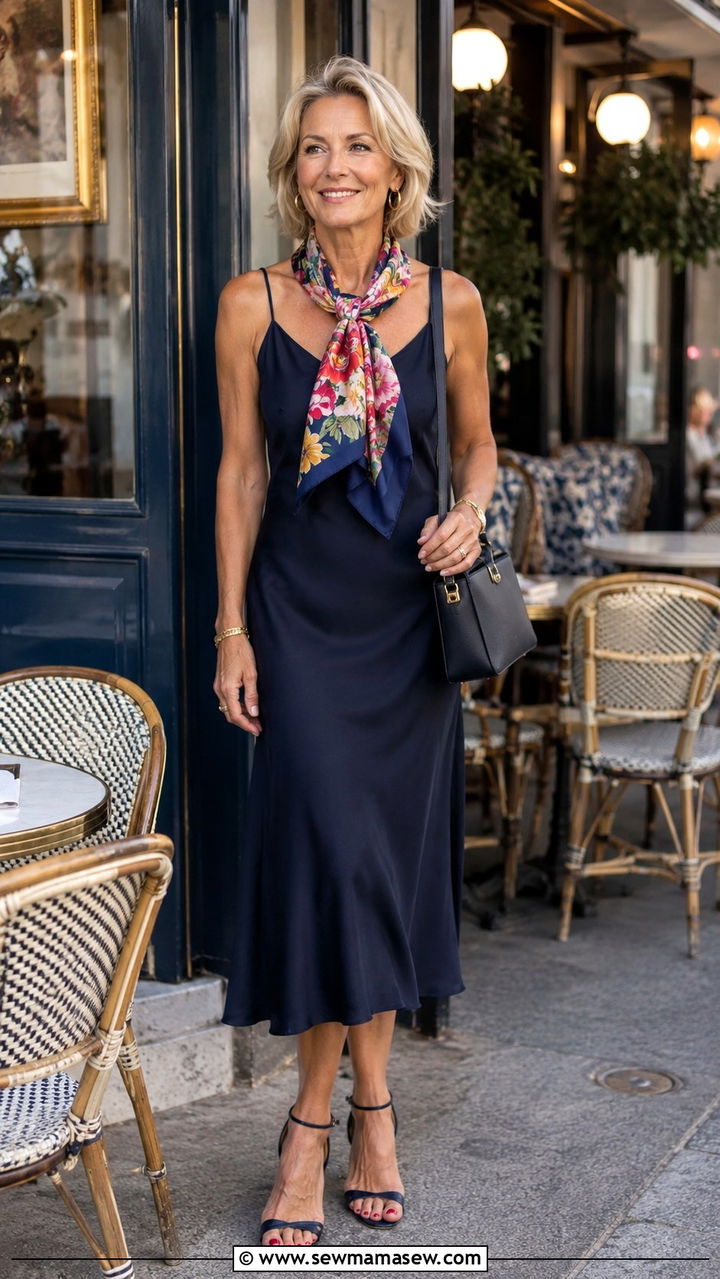Slip dress with silk scarf - 20 How to style a slip dress over 50
